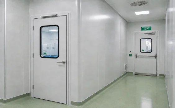ISO GMP cleanroom corridor with HPL door clean room emergency exits and sealed modular partition design