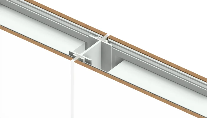 Cleanroom ceiling grid profile mockup with threaded suspension and dimensional markings