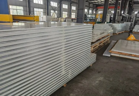 Real cleanroom wall panels staged in factory for modular cleanroom wall system renovation