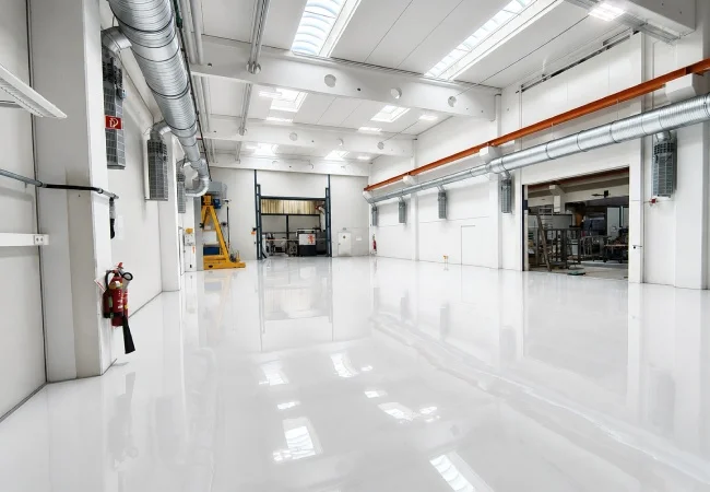 Wonclean Germany cleanroom project photo showing clean interior finishing, wall panel surfaces, overhead ducts and glossy floor finish