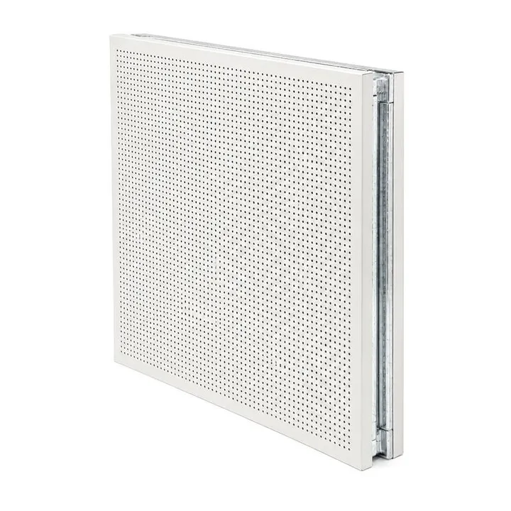 Insulated sound-absorbing cleanroom panel - perspective view of perforated facing and edge